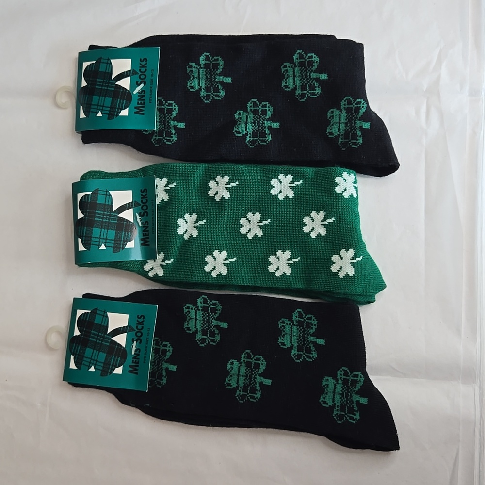 NWT Bundle Lot 3 Pairs Men's St. Patrick's Day Themed Socks Shamrocks